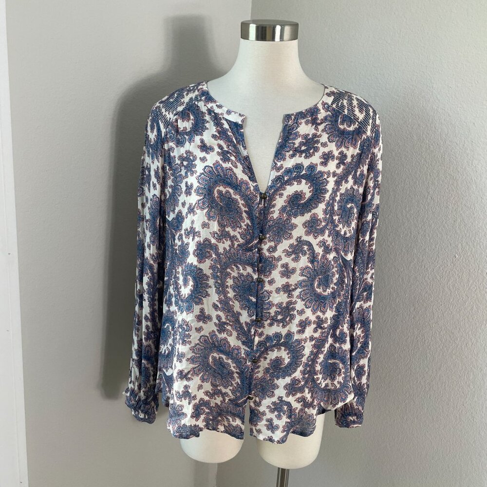Lucky‎ Brand Womens Large Long Sleeve Paisley Print Boho Blouse